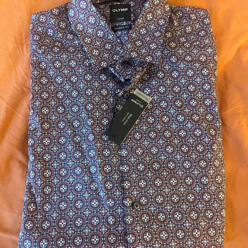 Olymp Men's Patterned Short Sleeve Shirt